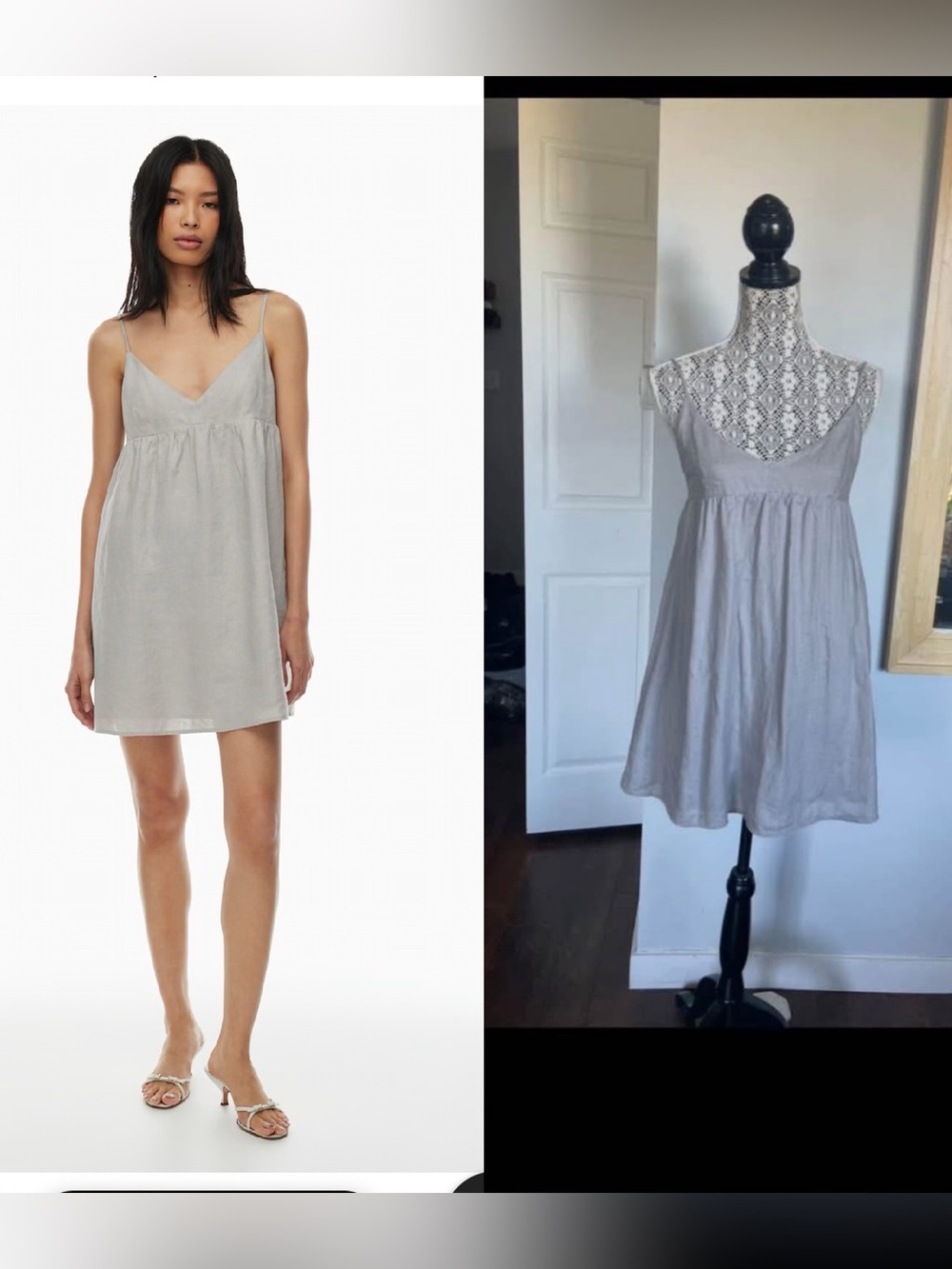 New Aritzia Wilfred 100% Organic Lover Linen Mini Babydoll Dress. Grey. XS